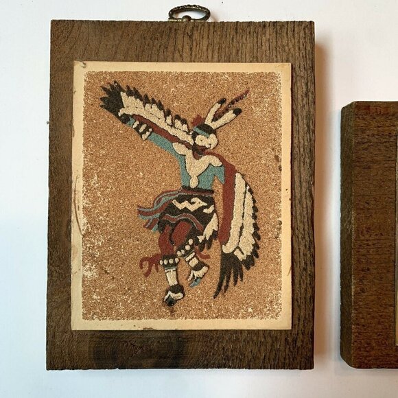 The Eagle Dance Ceremony Sand Art on Wood Pictures Pair - Picture 3 of 8